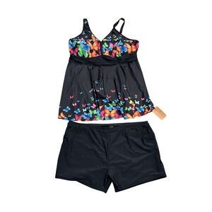 AROLINA Women's NEW NWT PLUS size 26W SWIMSUIT Two Piece Black Butterfly Design
